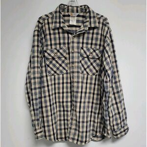 Vintage Carhartt Rugged Outdoor Wear Blue Plaid Flannel Long Sleeve‎ Shirt XL